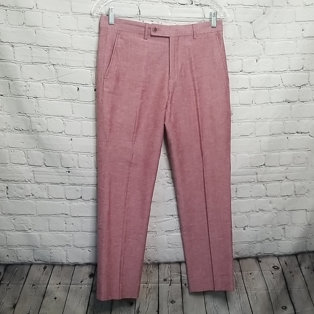 Paisley & Gray Mens Red Chambray Linen Pants Slim Fit Size 29x32
